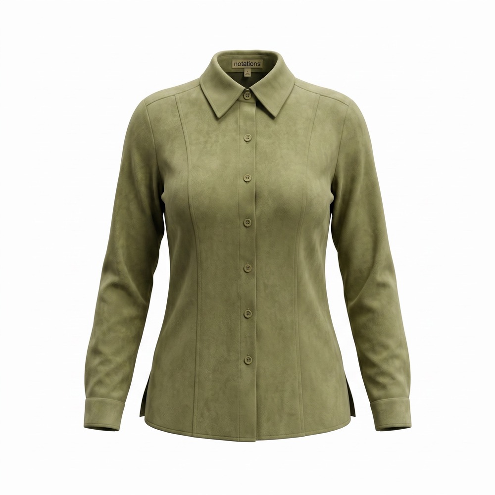 Notations Womens Olive Green Faux Suede Button Down Shirt MSDB0112 Large